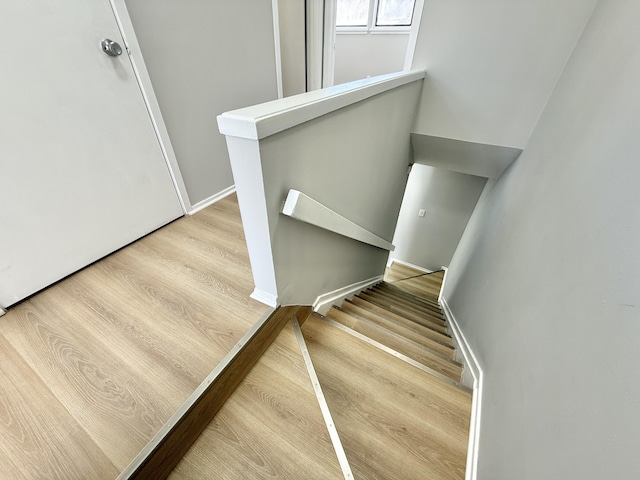 stairway featuring wood-type flooring