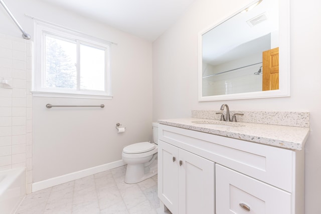 full bathroom featuring vanity, toilet, and bathtub / shower combination