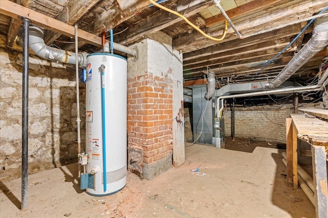 basement featuring gas water heater