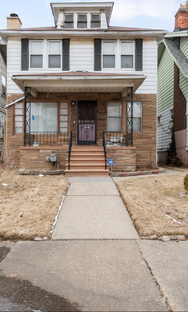 view of front facade featuring covered porch