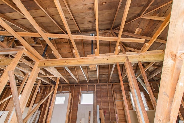 misc room with lofted ceiling