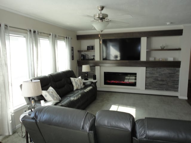 living room with ceiling fan