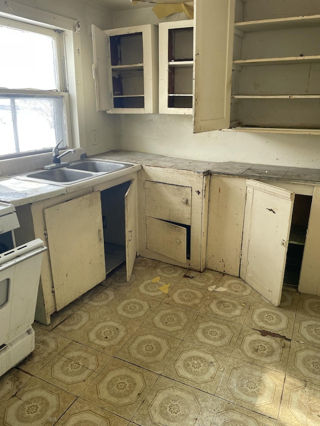 kitchen with sink and white range