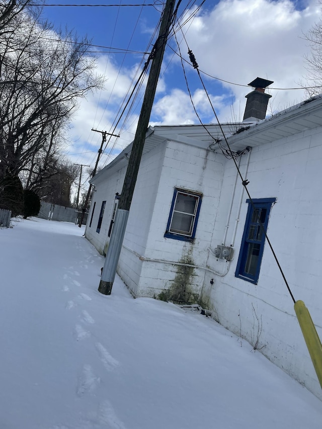 view of snow covered exterior