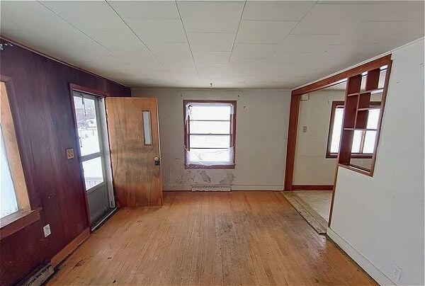 foyer with a healthy amount of sunlight and light hardwood / wood-style flooring