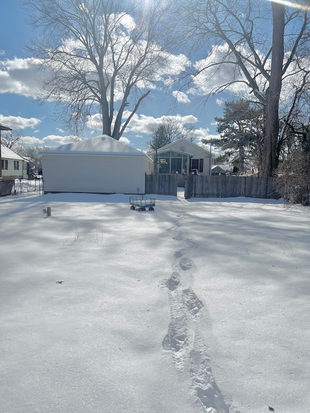 view of yard covered in snow