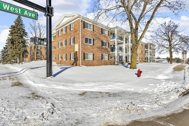 view of snow covered building