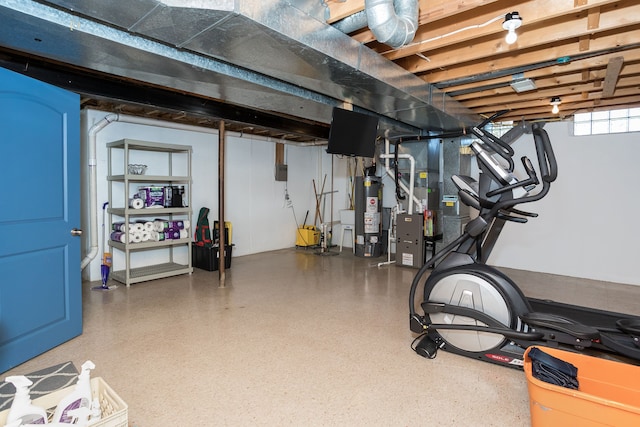 exercise room with gas water heater