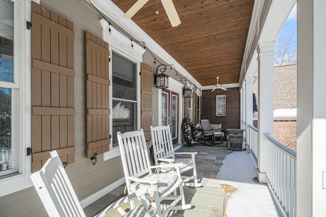 view of patio / terrace with a porch and a ceiling fan