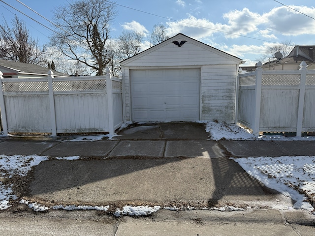 view of snow covered garage