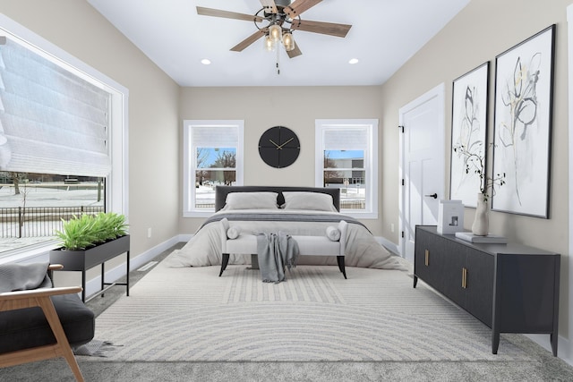 bedroom featuring ceiling fan