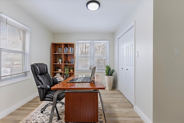 home office featuring light hardwood / wood-style floors