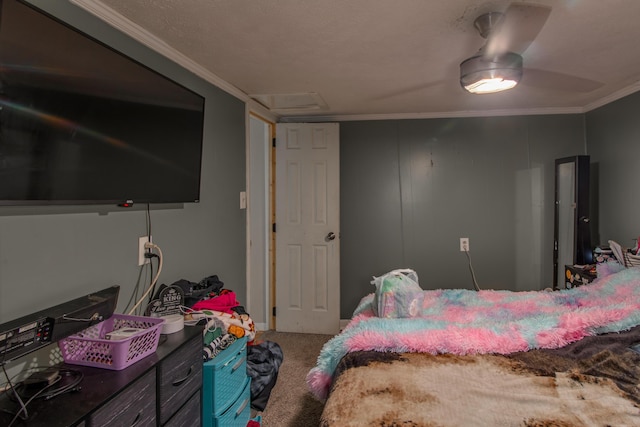 carpeted bedroom featuring crown molding