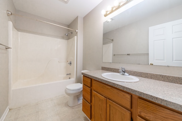 full bath with toilet,  shower combination, and vanity