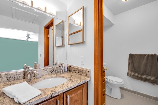 bathroom featuring tile patterned flooring, vanity, and toilet