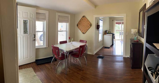 dining room with dark hardwood / wood-style floors