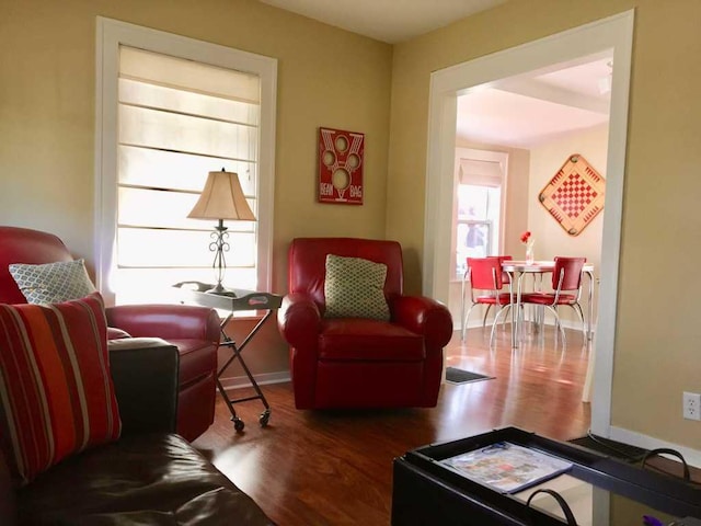 sitting room with hardwood / wood-style flooring