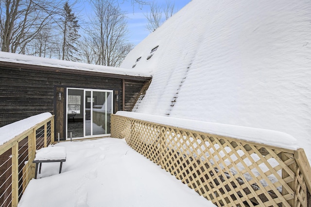 view of snow covered patio