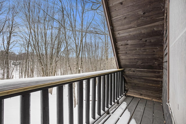 view of snow covered deck