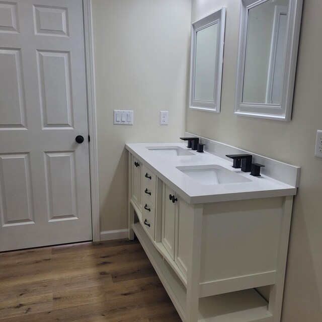 10781 Woodbrook Dr, Cement City, MI 49233 - bathroom with double vanity and wood finished floors