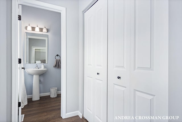 bathroom featuring hardwood / wood-style flooring and sink