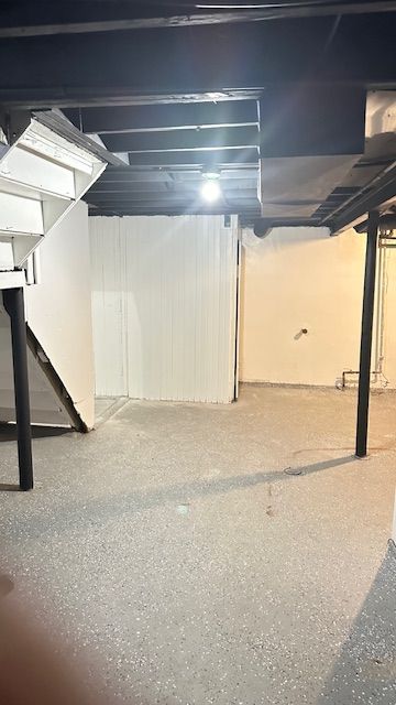 view of unfinished basement