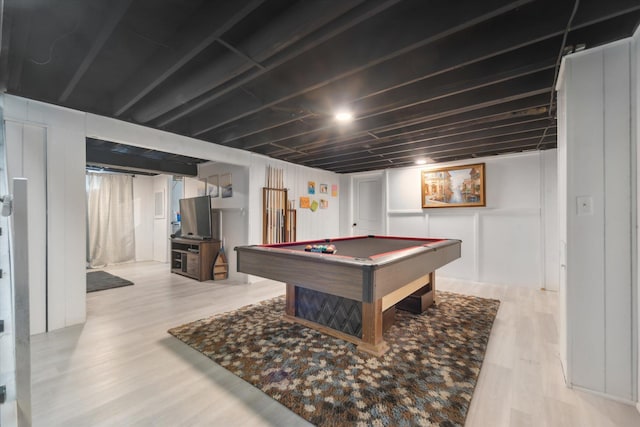 rec room featuring pool table and light wood-type flooring