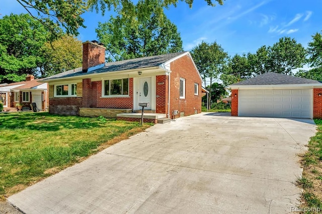 ranch-style house with a front yard and a garage