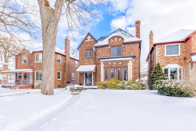 view of snow covered property