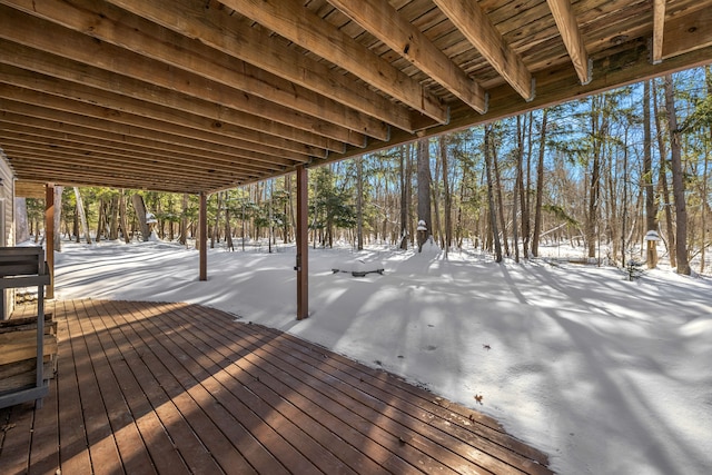 view of snow covered deck