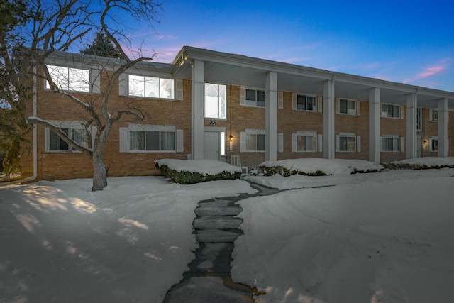 view of snow covered building