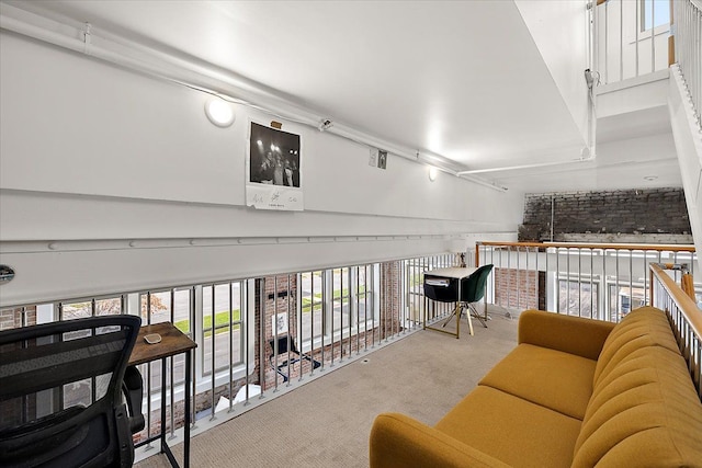 living room with light colored carpet