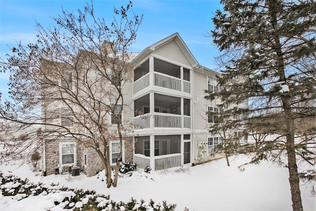 view of snow covered property