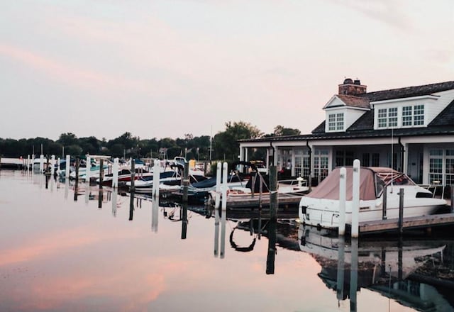 dock area featuring a water view