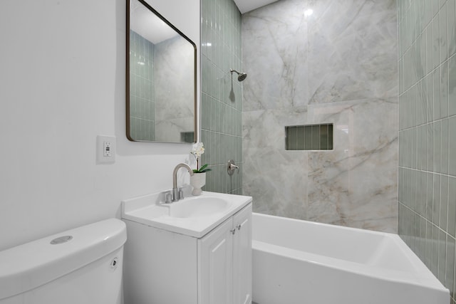 full bathroom with shower / bath combination, vanity, and toilet