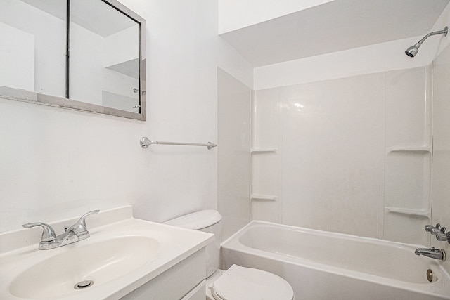 full bath with toilet, vanity, and shower / bathing tub combination