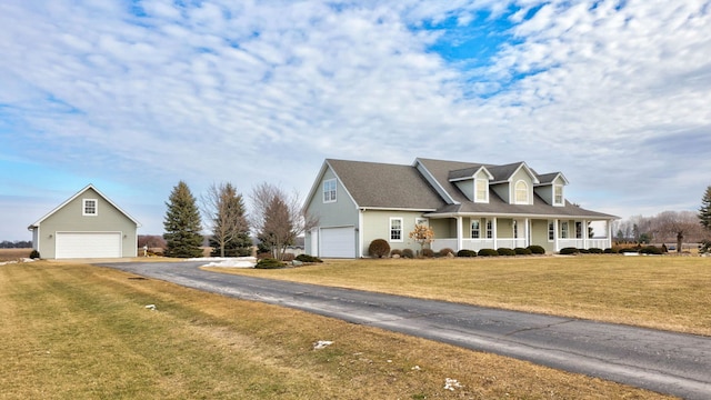 view of property exterior with covered porch and a lawn