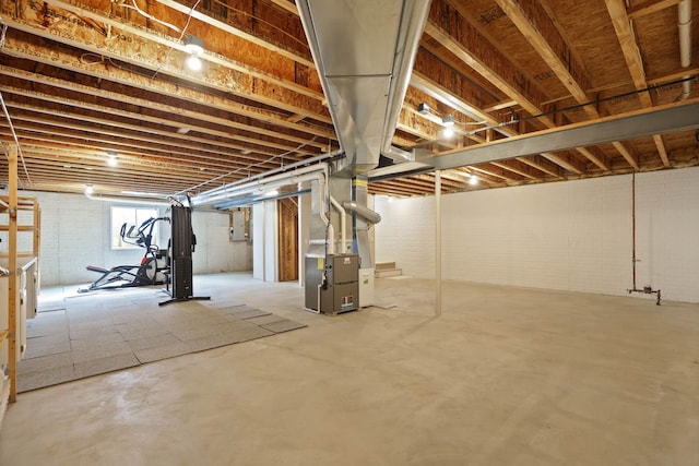 basement with heating unit