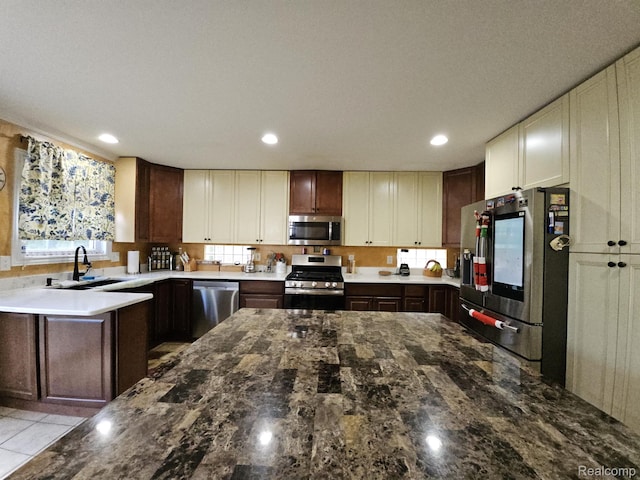 45 Forthton Dr, Troy, MI 48084 - kitchen featuring stainless steel appliances, dark stone countertops, and recessed lighting