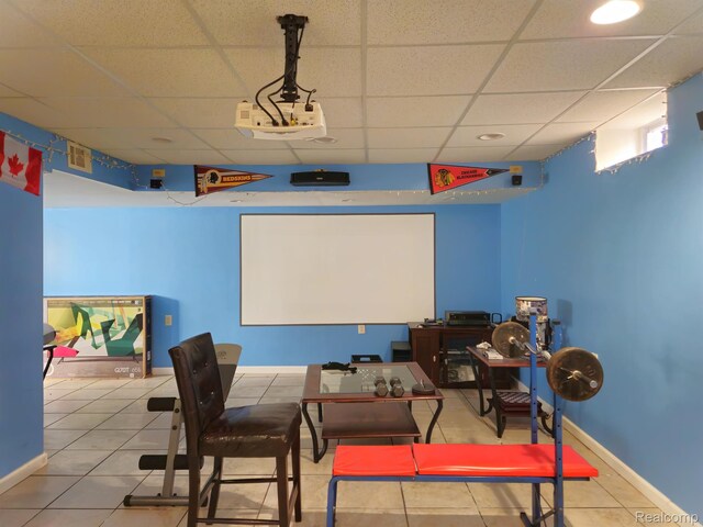 45 Forthton Dr, Troy, MI 48084 - tiled cinema room featuring a drop ceiling and recessed lighting