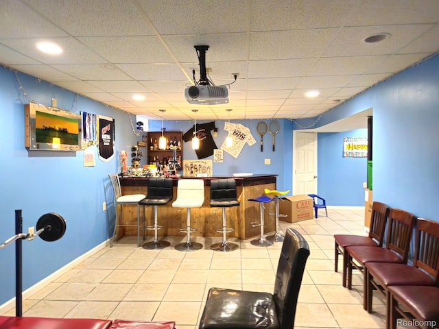 45 Forthton Dr, Troy, MI 48084 - indoor dry bar with a drop ceiling, tile patterned flooring, and recessed lighting