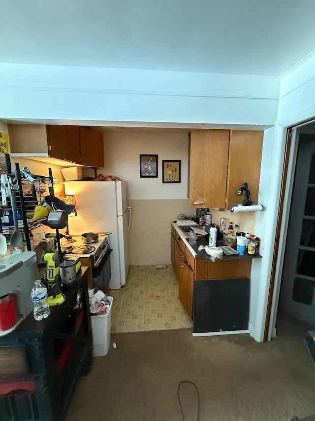 kitchen with brown cabinets