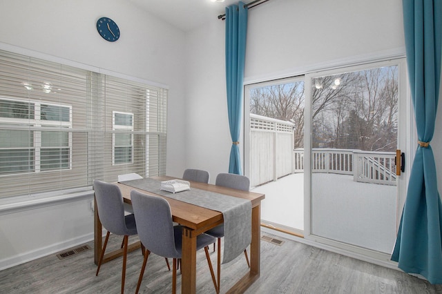 dining room featuring visible vents and wood finished floors