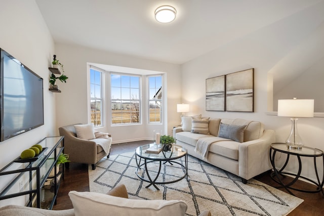 living room featuring baseboards and wood finished floors