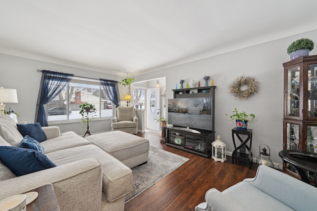 living room with baseboards and wood finished floors