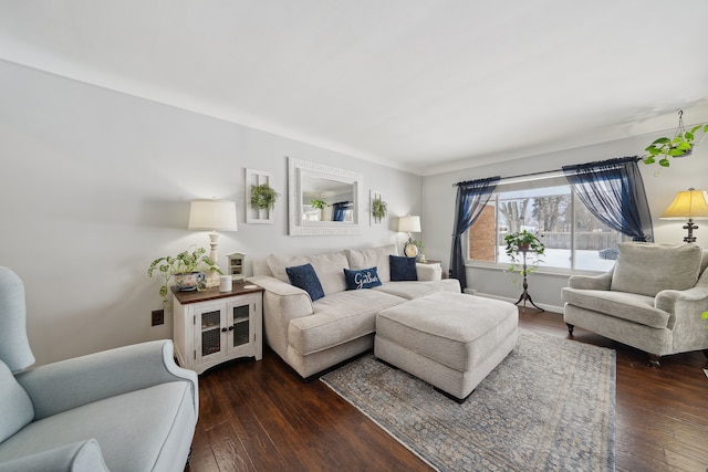 living area with dark wood-type flooring