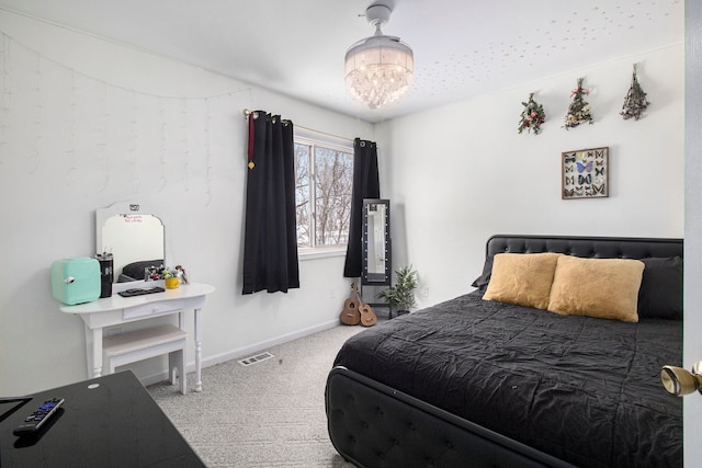 2839 Davista Dr, Highland, MI 48356 - bedroom featuring a chandelier, carpet flooring, and baseboards