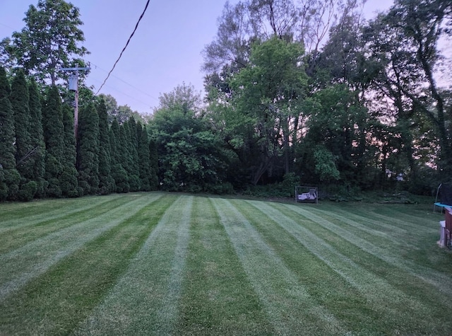 2839 Davista Dr, Highland, MI 48356 - view of green lawn with a trampoline