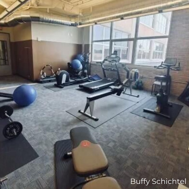 exercise room with carpet