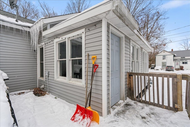 view of snow covered property